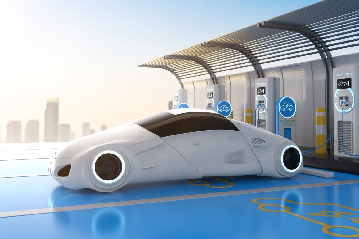 EV car plug in with ev charging station